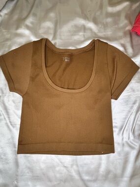 aerie Ribbed Scoop Crop Top - Brown
